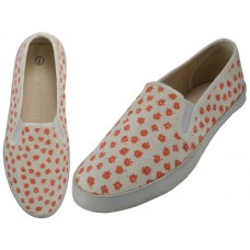 S316L-Coral - Wholesale Women's Twin Gore Comfortable Floral Printed Upper Casual Canvas Shoes (*Coral Daisy Print)